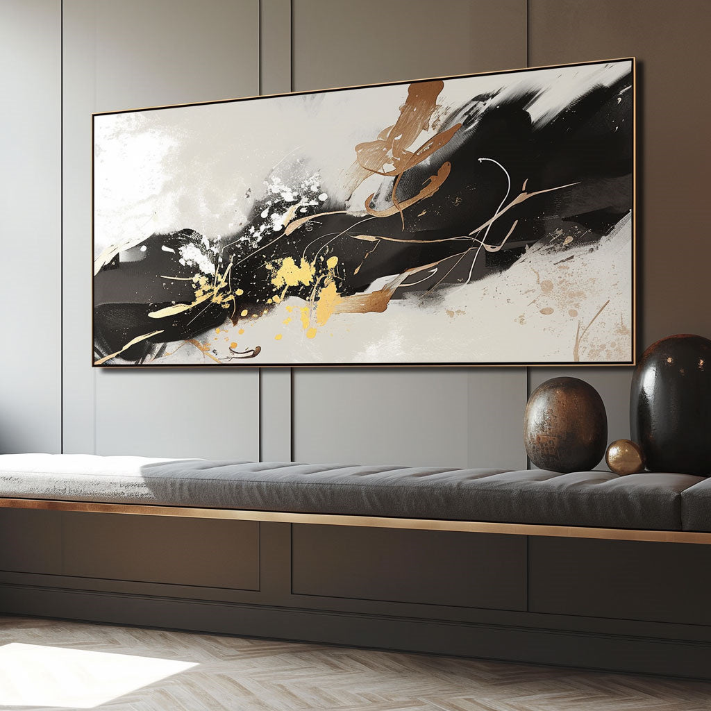 Handpainted Abstract Wall Art Painting Decorative Painting Aisle Corridor Mural Mooring Hanging Painting black yellow 31inx47in,No Frame
