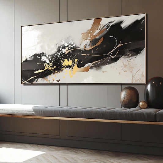 Handpainted Abstract Wall Art Painting Decorative Painting Aisle Corridor Mural Mooring Hanging Painting black yellow 31inx47in,No Frame