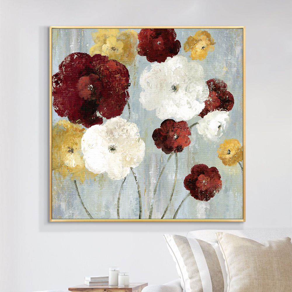 Abstract Red Flowers Hand Painted Oil Painting On Canvas Abstract Wall Art White Flower Painting Art,31inx31in,No Frame