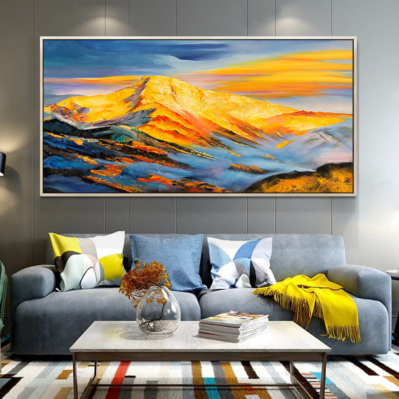 Hand-painted Abstract Oil Painting Sunshine Jinshan Modern Scandinavian Living Room Backdrop Paintings Decorative Painting Offic27inx54in,No Frame