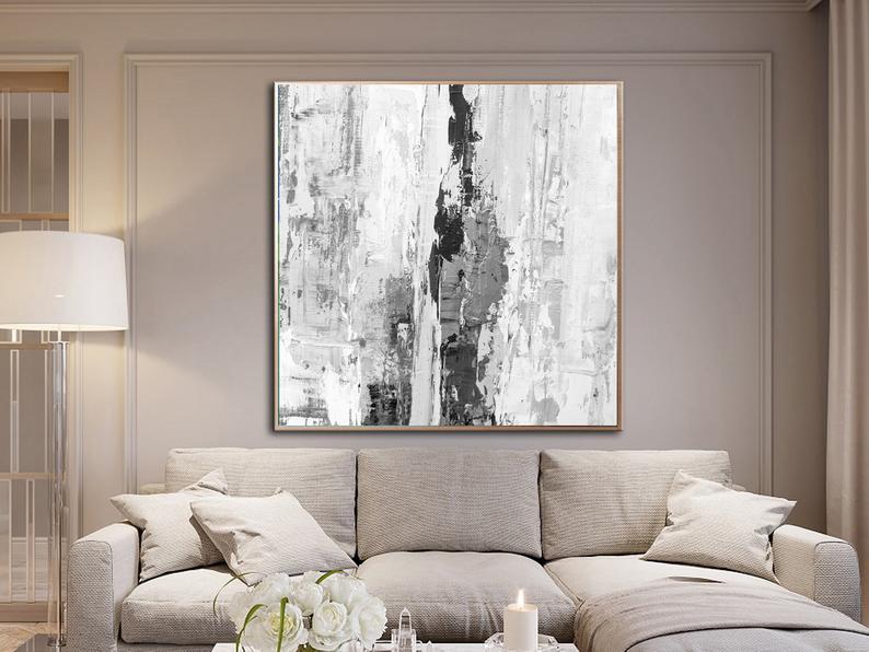 OilPaintingAbstractOversizeCanvasWallArtBlackAndWhitePaintingCalmingAbstractPaintingOnCanvasCustom  31in,No Frame
