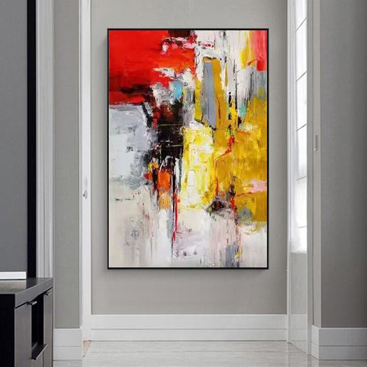 Abstract Oil Painting Handmade Gold Foil Golden Red Mural Art Cuadros Canvas Painting Large Sofa Decoration,31inx47in,No Frame