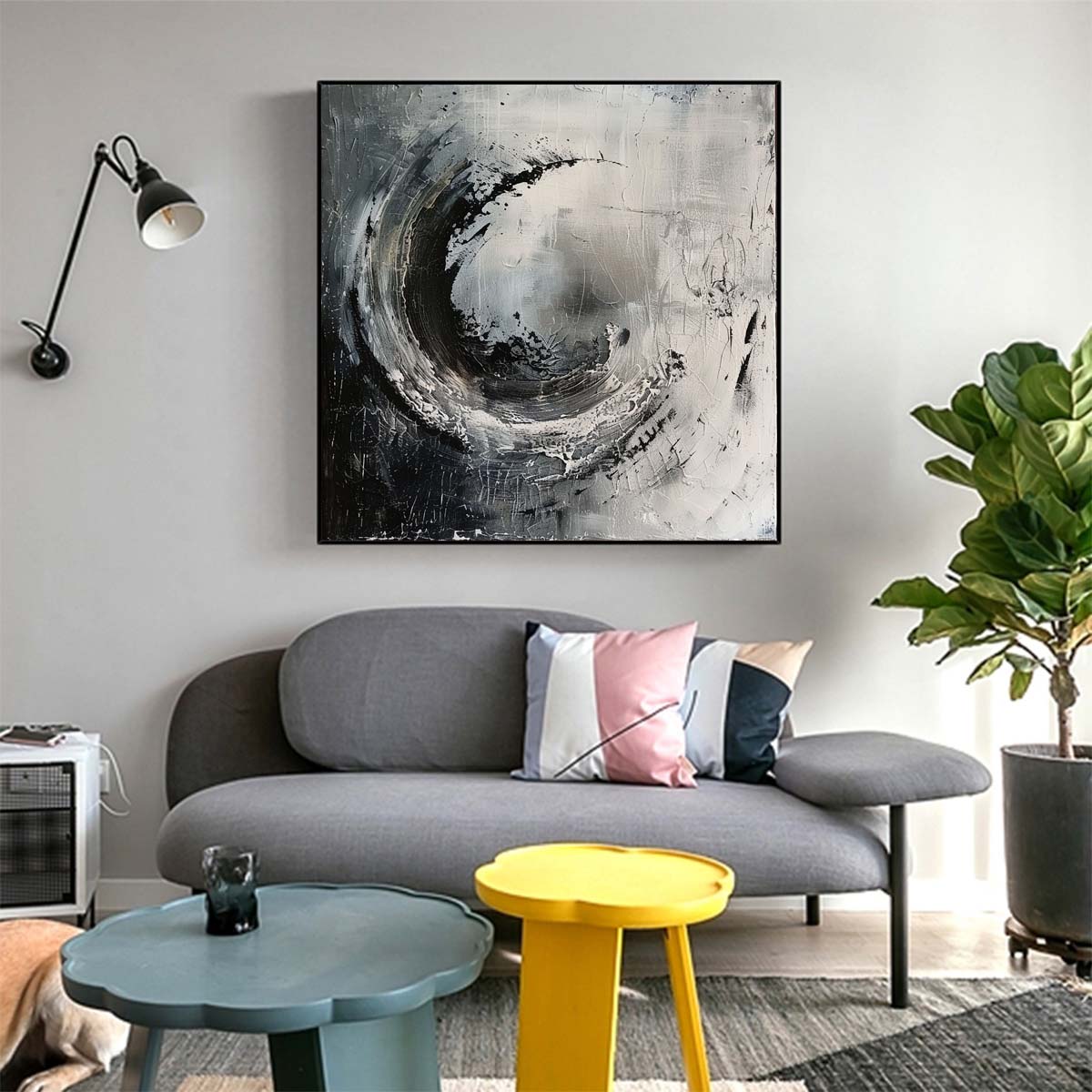 Abstract Handmade Oil Painting Modern Minimalist Home Living Room Decoration Painting,31inx31in,No Frame