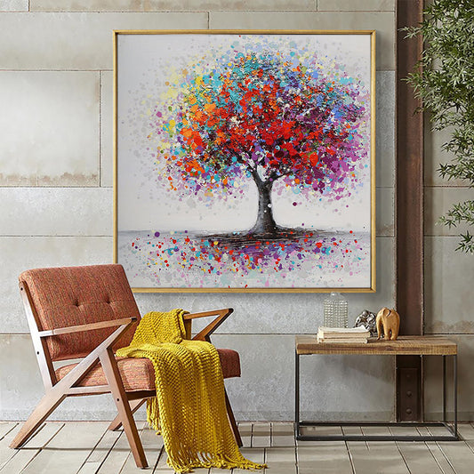 Abstract Colorful Trees Oil Painting  Hand Painted On Canvas Modern New Decorative Handmade Wall Art,31inx31in,No Frame
