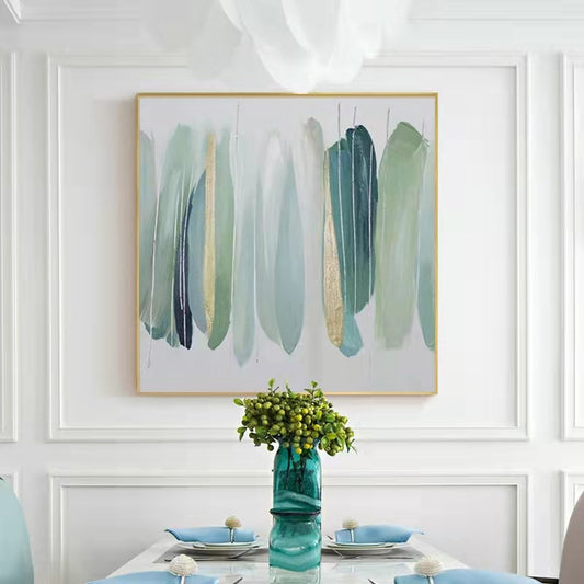 Pure HandPainted Oil Painting Modern Abstract Painting Restaurant Light Luxury Decorative Painting Green Square Hanging Painting,31inx31in,No Frame