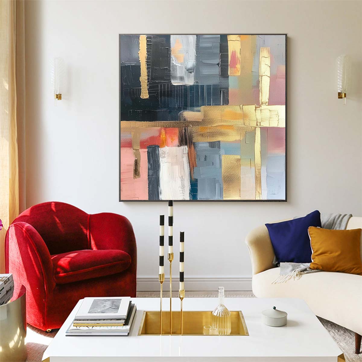 Abstract Handmade Oil Painting Modern Minimalist Home Living Room Decoration Painting,31inx31in,No Frame