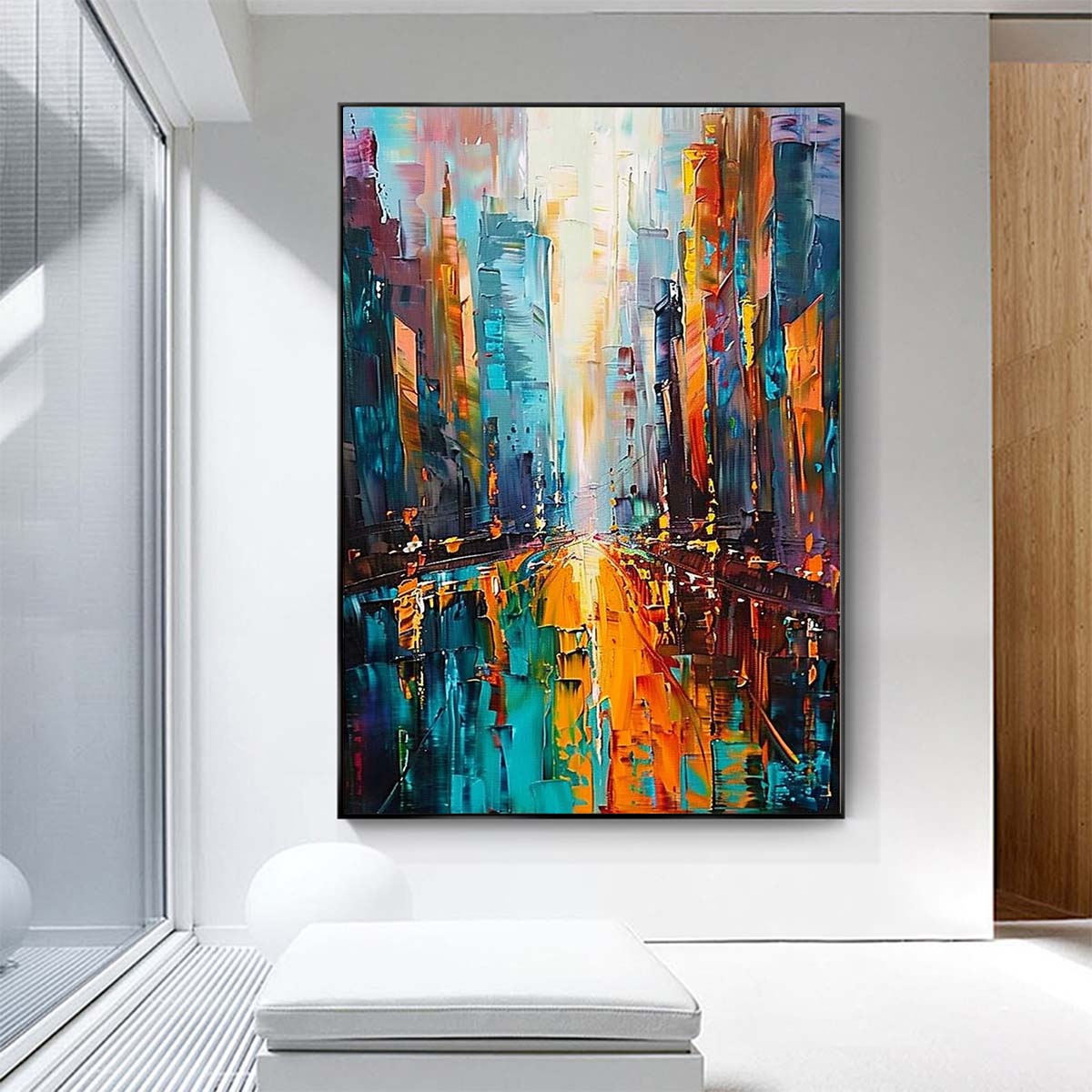Original creation City Hand painted Oil Painting Canvas Wall Art For Home Living Room Unframed/Rolled #016