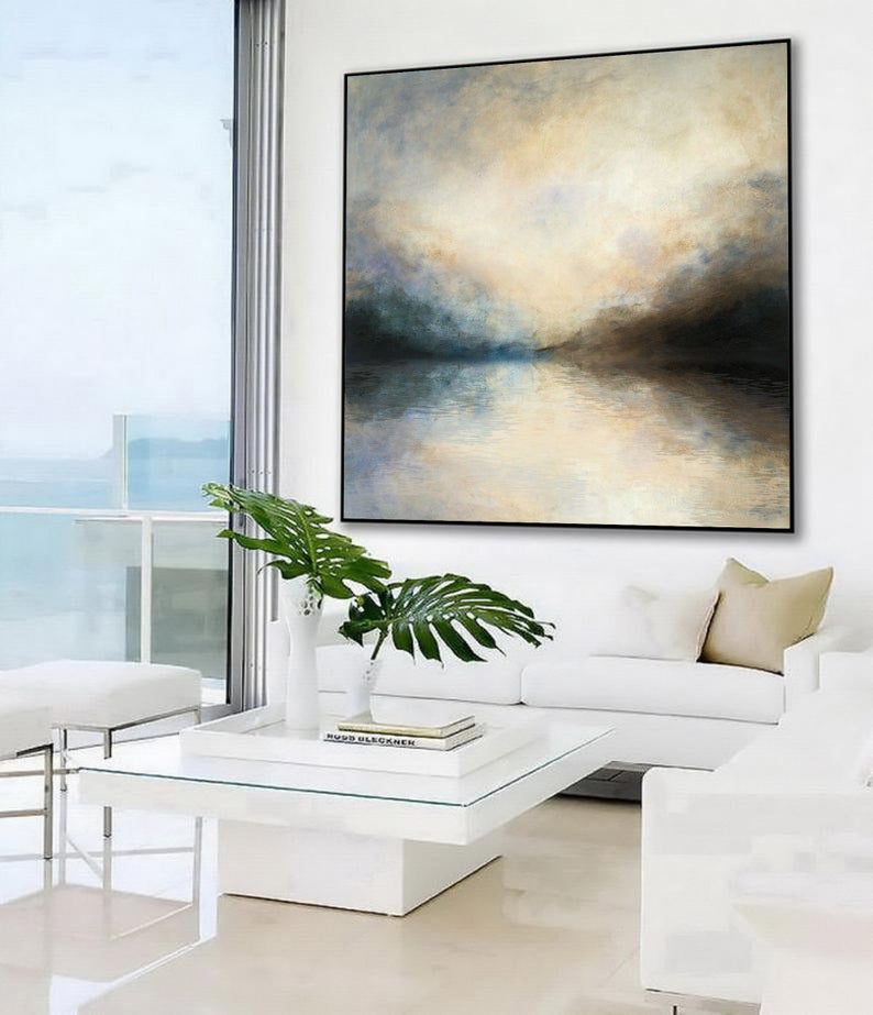 Large Abstract Painting Original Sky Painting Ocean Canvas Art Painting Large Wall Art Painting Sea Landscape Painting Artwork31inx31in,No Frame