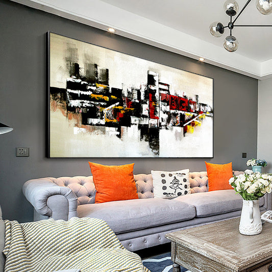 Abstract Red Yellow White Black Oil Painting  Hand Painted On Canvas Thick Textured Wall Art,27inx54in,No Frame