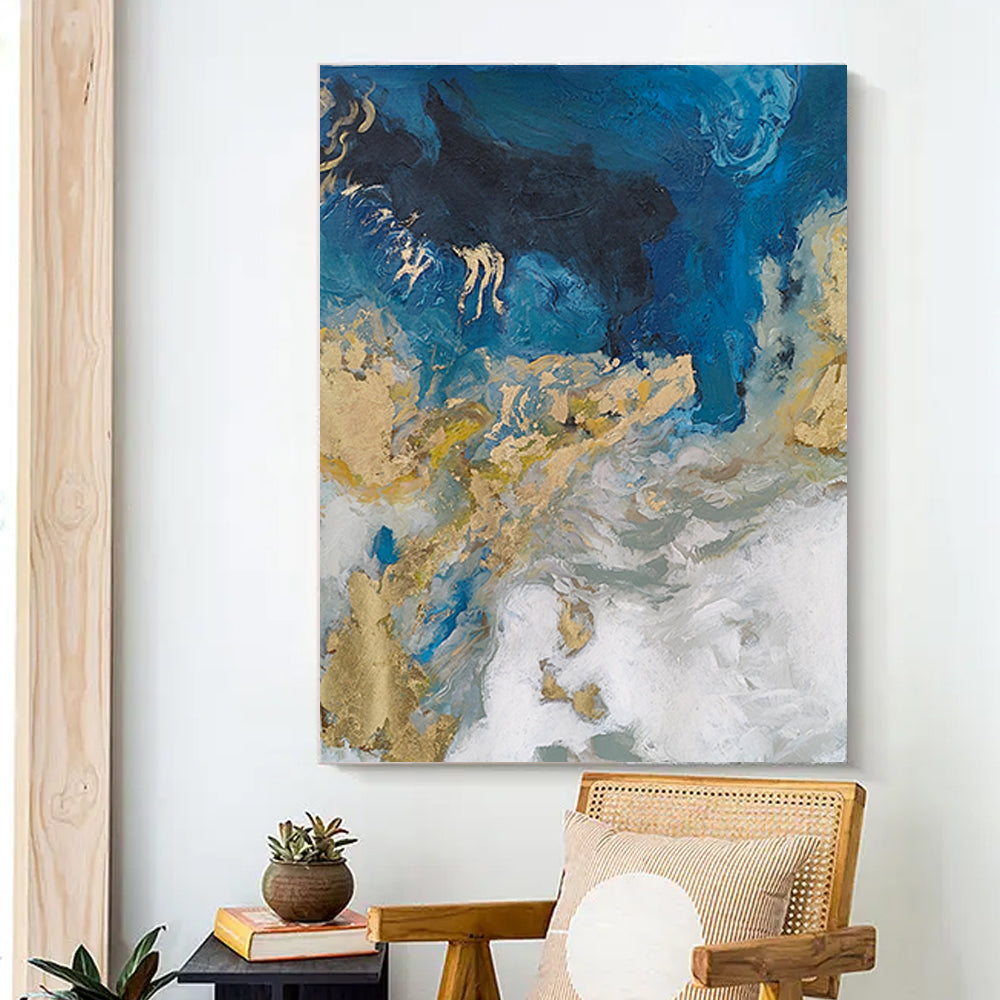 Oil Painting Abstract Handmade Canvas Paintings Wall Pictures Art Wall Artwork 3D Gold Thick Art ,31inx47in,No Frame