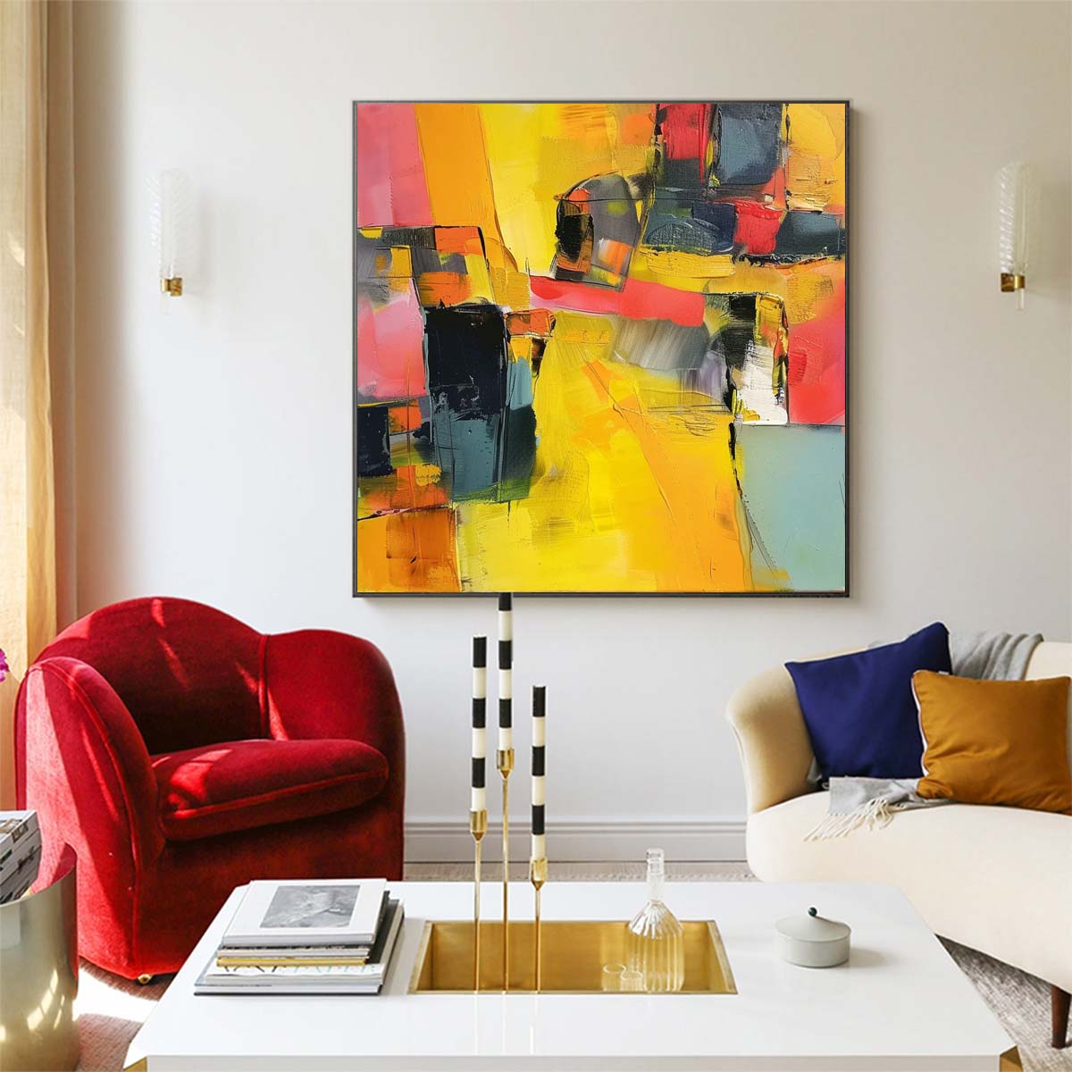 Abstract Handmade Oil Painting Modern Minimalist Home Living Room Decoration Painting,31inx31in,No Frame