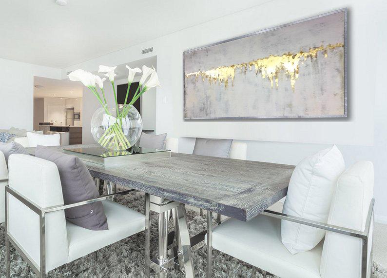Large Abstract Oil Painting Gray Painting Gold Leaf Wall Art Painting Canvas Art Abstract Texture Art Wall Painting Home Decor27inx54in,No Frame