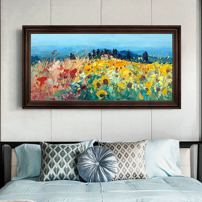 Nordic hand-painted Oil Painting Decorative Abstract Floral Living Room Bedroom Background Wall Paintings Large Murals hand-hori27inx54in,No Frame