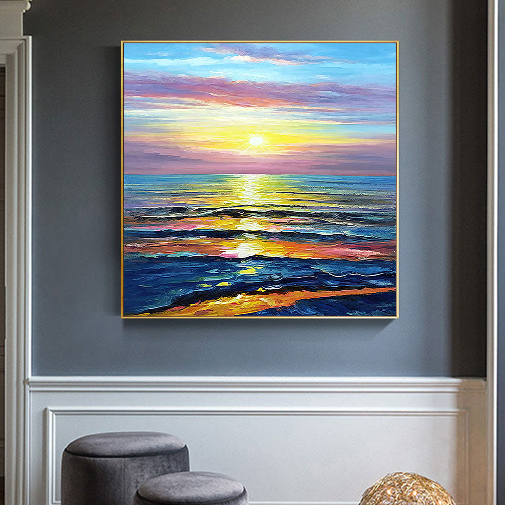 Gold Sunrise Seascape Oil Painting Morden Hand Painted Wall Art Poster Handmade Canvas Art Oil Painting