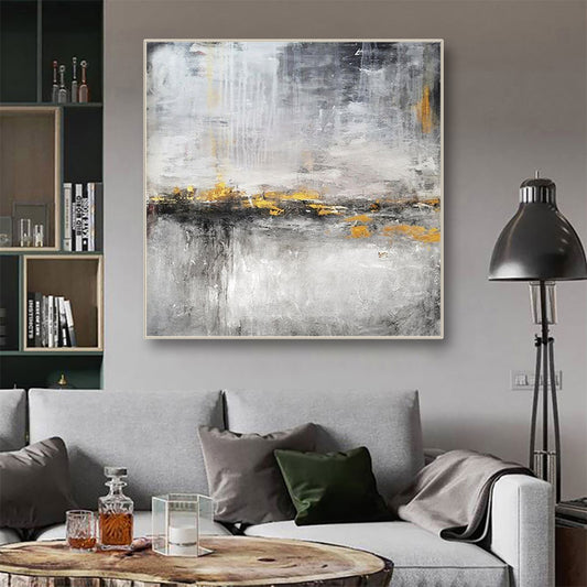 Hand painted Abstract Gold Flower Oil Painting Wall Art Handmade Nordic Simplicity Oil Painting Canvas Art,31inx31in,No Frame