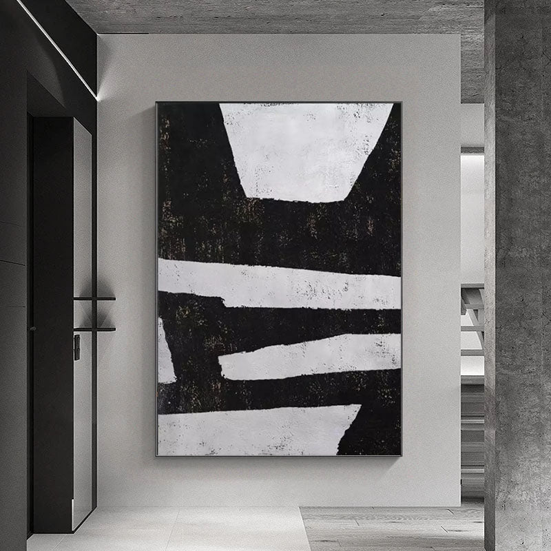 Handmade Abstract Painting on Canvas Black and White Painting Modern Art Hotel Decoration Painting Wall Art,31inx47in,No Frame