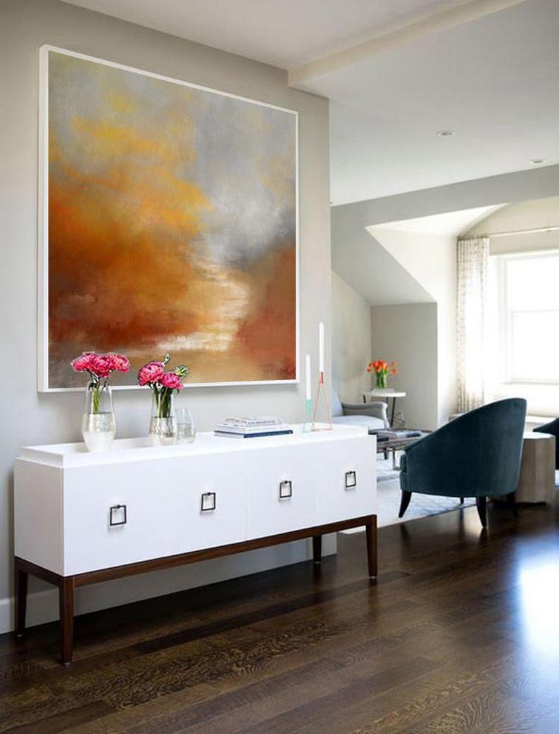 Sky Abstract Painting On Canvas Orange Painting Brown Abstract Painting Sunrise Landscape Painting Wall Art Office 31in,No Frame
