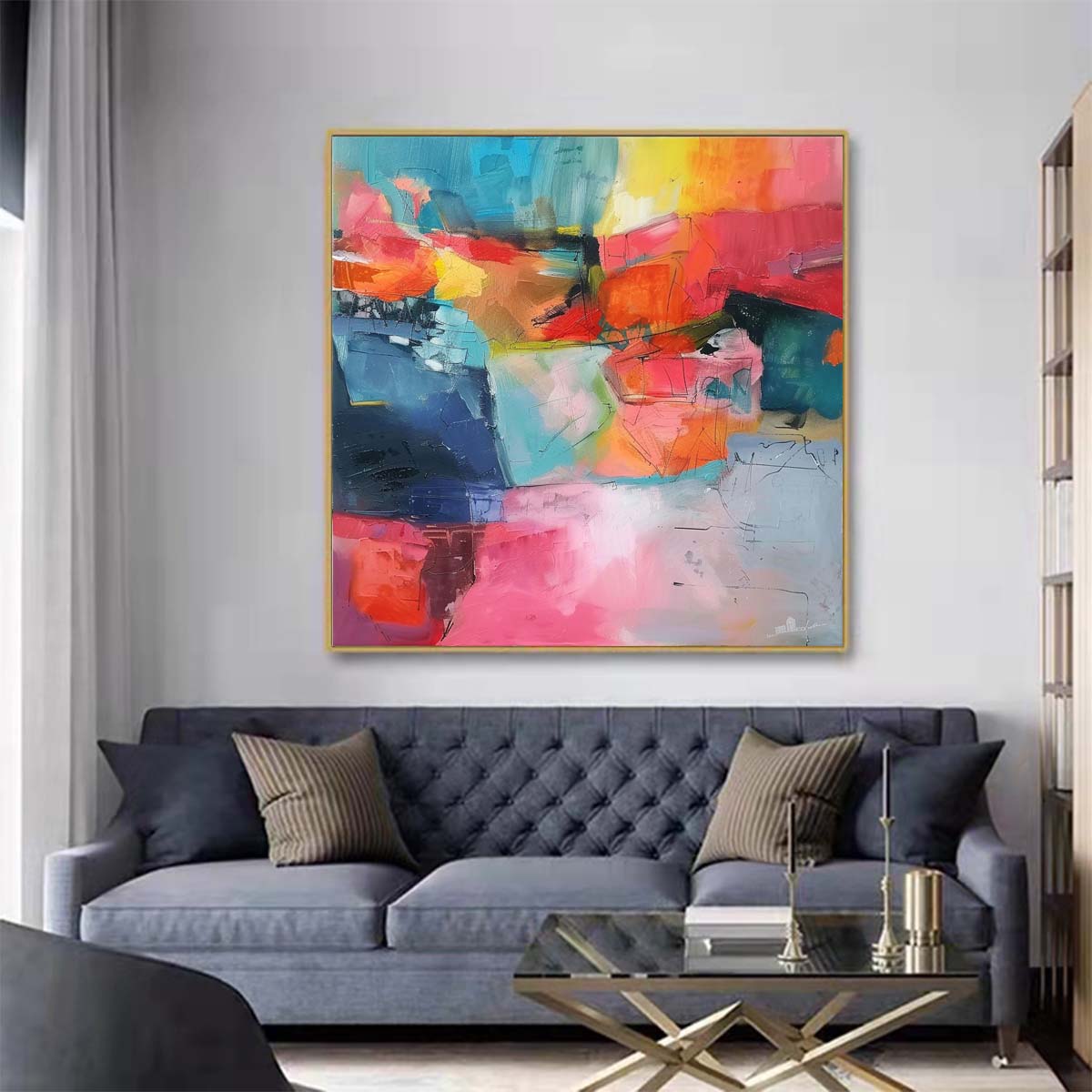 Abstract Handmade Oil Painting Modern Minimalist Home Living Room Decoration Painting,31inx31in,No Frame 3