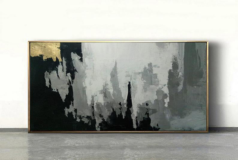 Black And Gray Abstract Painting Oil Painting Abstract Large Wall Art Painting Abstract Canvas Painting Acrylic Hand Art27inx54in,No Frame