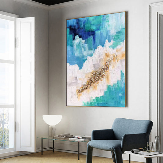 Gold Foil Abstract Oil Painting On Canvas Handmade Acrylic Artwork Canvas Modern Office Decor ,31inx47in,No Frame