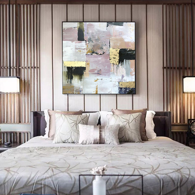 Hand-Painted Abstract Gold Foil Oil Painting Living Room Wall Entrance American-Style Abstract Hanging Painting Light Luxury Res31in,No Frame
