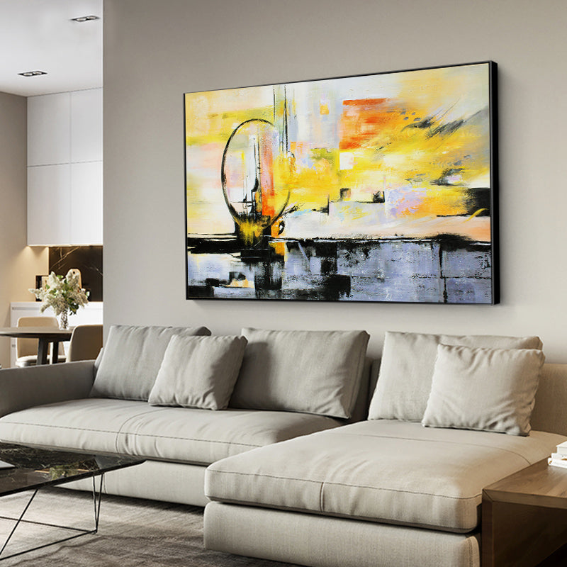 Orange Black And White hand-painted Oil Paintings Abstract Banner Ferris Wheel Modern Living Room Sofa Backdrop Decorative Paint27inx54in,No Frame