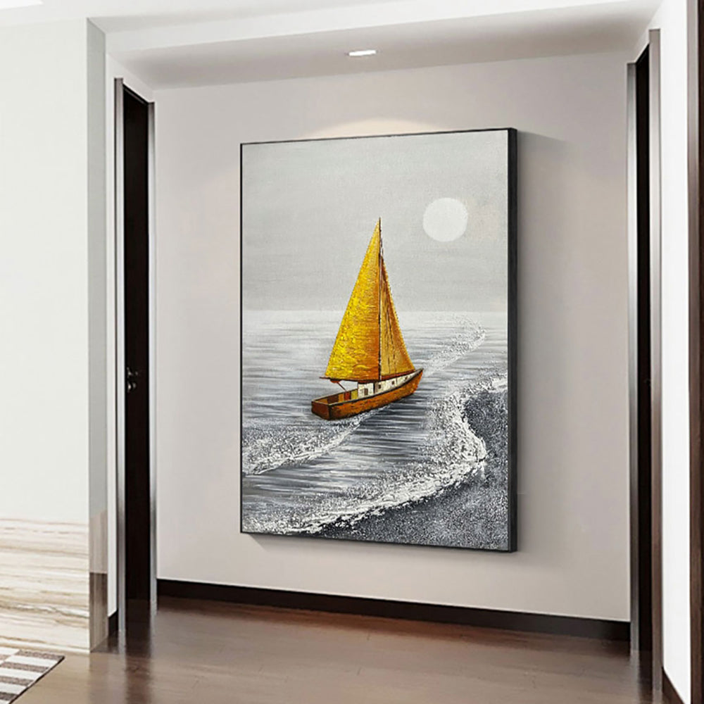 Large Sailboat Paintings Wall Decor Modern Canvas Painting 3D Handmade Decorative Paintings For Living Room Office,31inx47in,No Frame