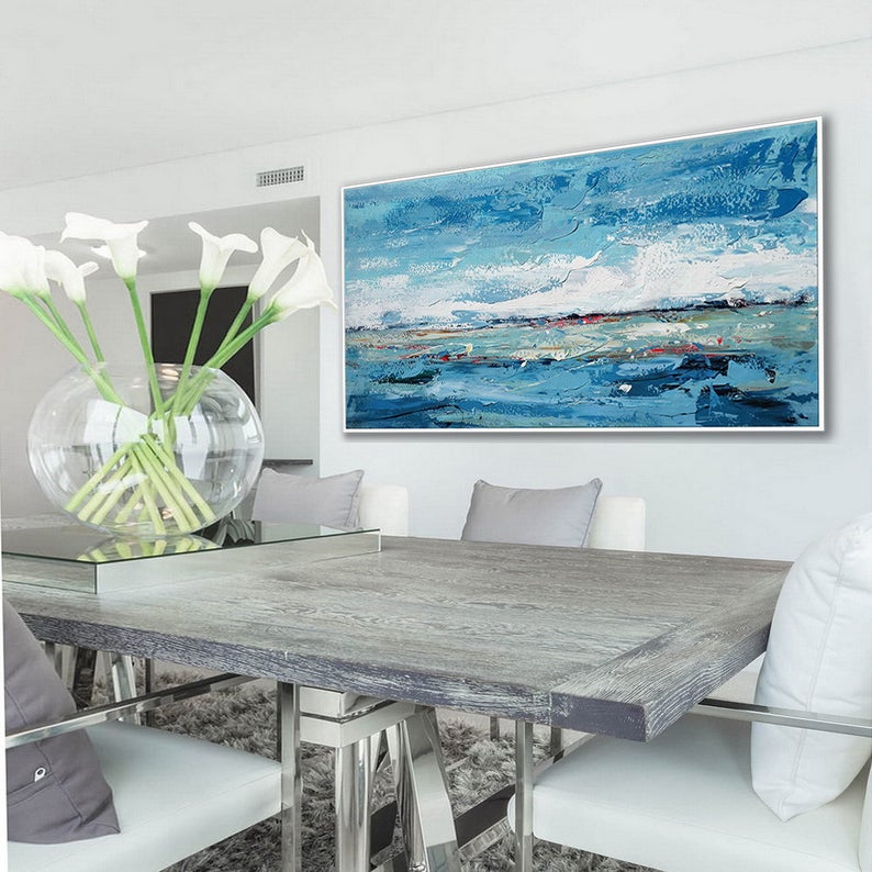 Extra Large Wall Art Textured Contemporary Oversize Painting Modern Art Horizontal Abstract Acrylic Panoramic Canvas Painting27inx54in,No Frame