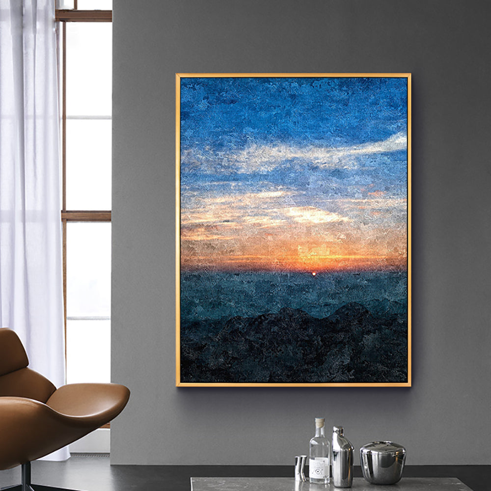 Large Wall Art Hand Painted Abstract Sunset Oil Painting On Canvas Abstract Landscape Painting Living Room,31inx47in,No Frame