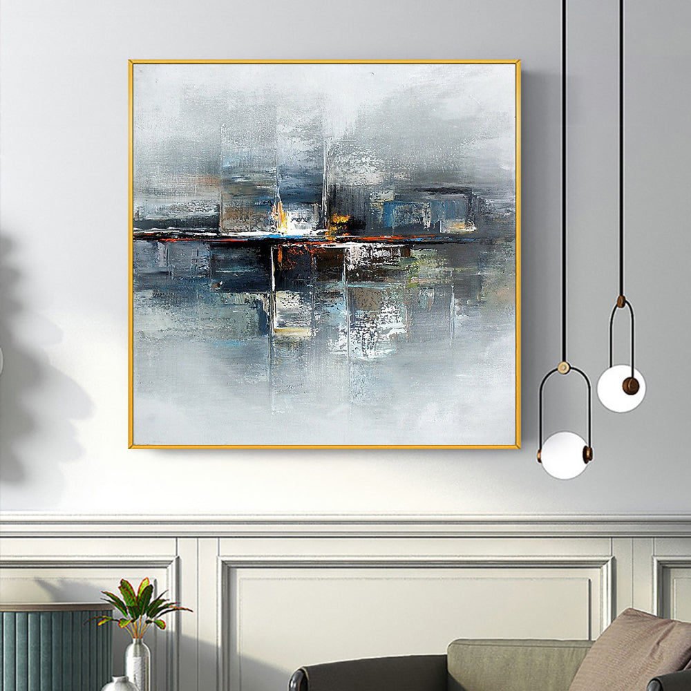 Landscape Wall Art Abstract Geometric Oil Painting On Canvas  Handmade Thick Acrylic Painting,31inx31in,No Frame