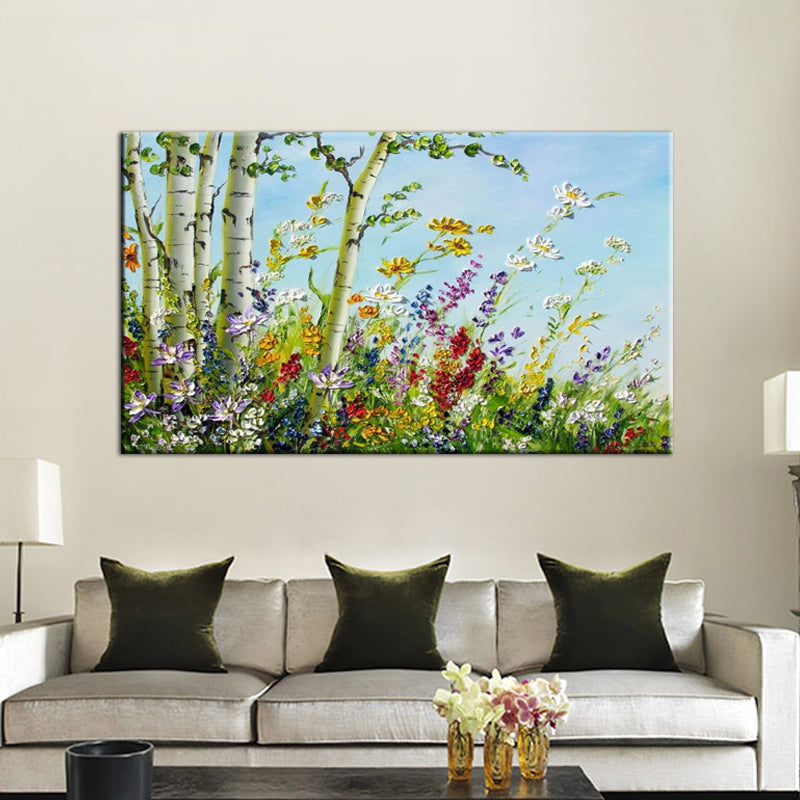 3D Knife Tree Flower Oil Painting Hand Painted Wall Art Home Decoration Modern Painting On Canvas,27inx54in,No Frame
