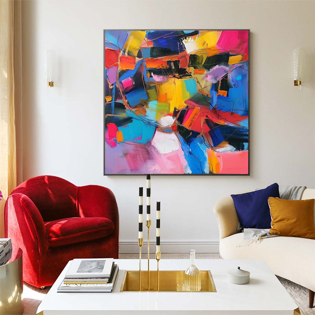 Abstract Handmade Oil Painting Modern Minimalist Home Living Room Decoration Painting,31inx31in,No Frame