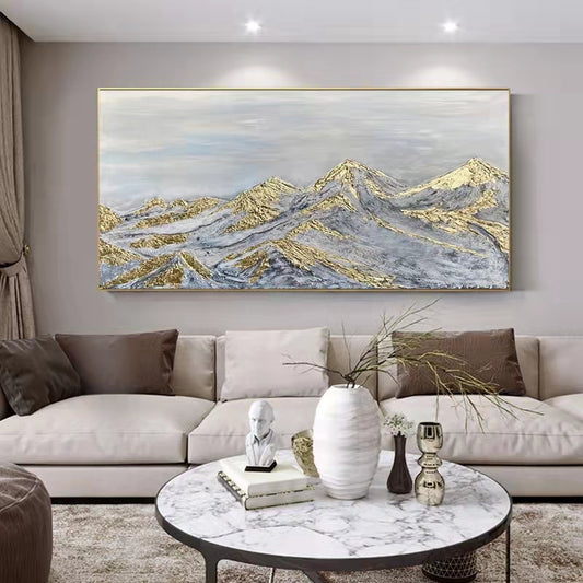 Original Hand painted Oil Painting Jinshan Gold Foil Hanging Painting Living Room Sofa Background Wall Canvas,27inx54in,No Frame