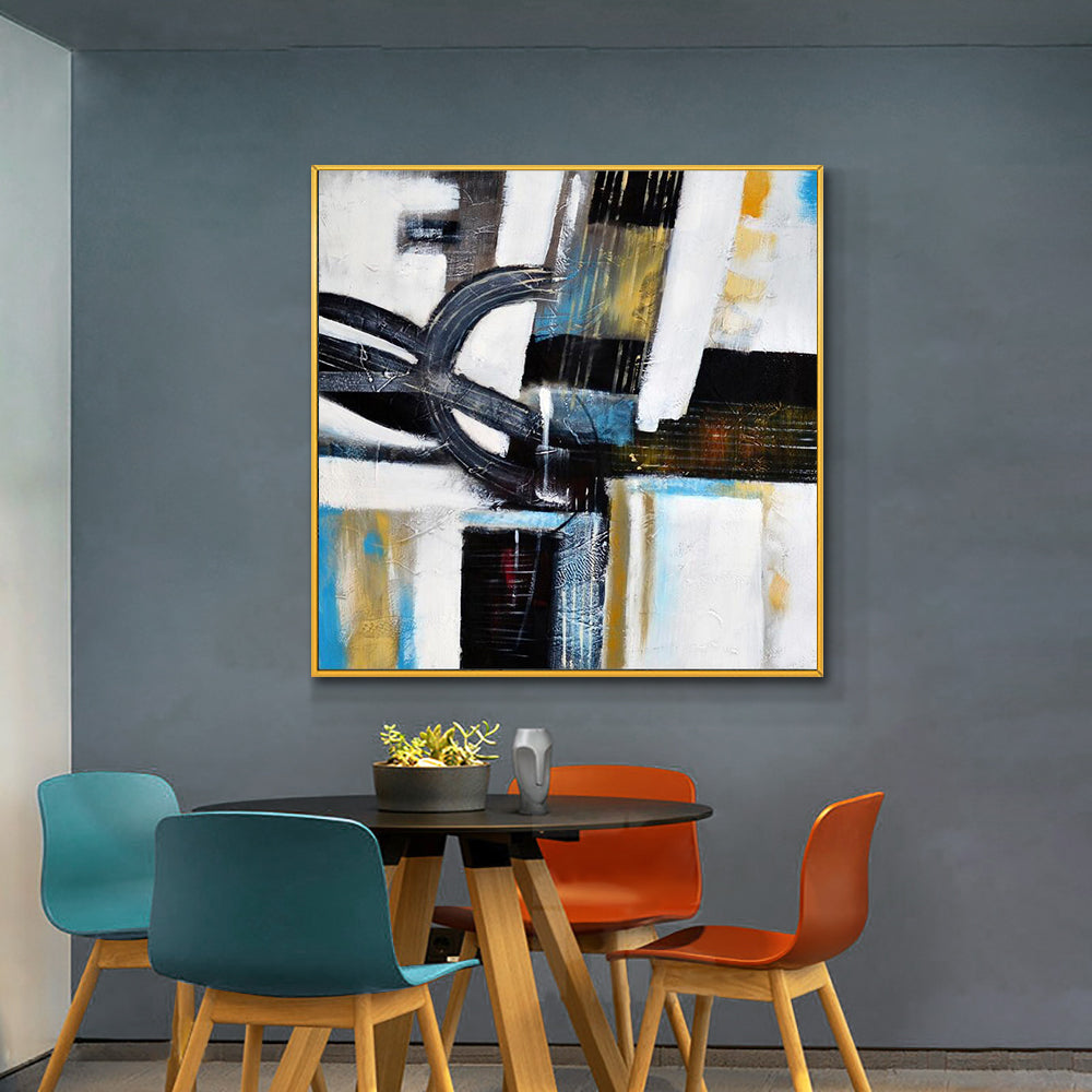 Abstract Geometric  Hand Painted Oil Painting On Canvas Modern Wall Art Paintings Minimalist Poster Art,31inx31in,No Frame