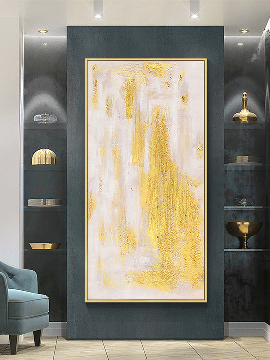 Abstract Painting Canvas Art With Golden Color Hand Painted Thick Texture Oil Painting Modern Simple Art,27inx54in,No Frame