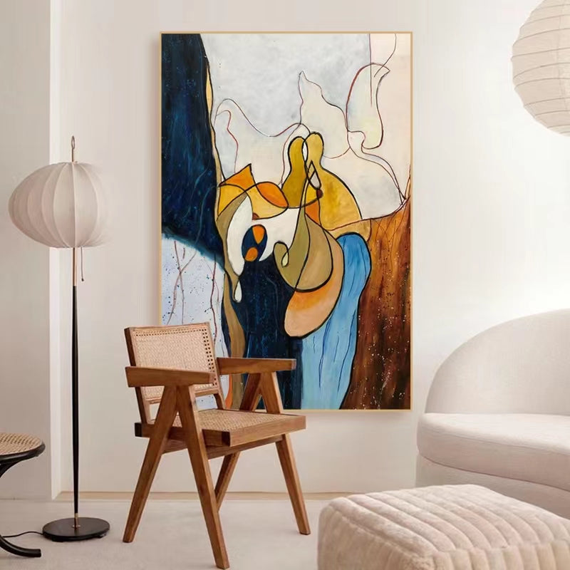 Pure Hand painted High end Oil Painting Geometric Abstract Art Decorative Painting Living Room Modern Texture,31inx47in,No Frame