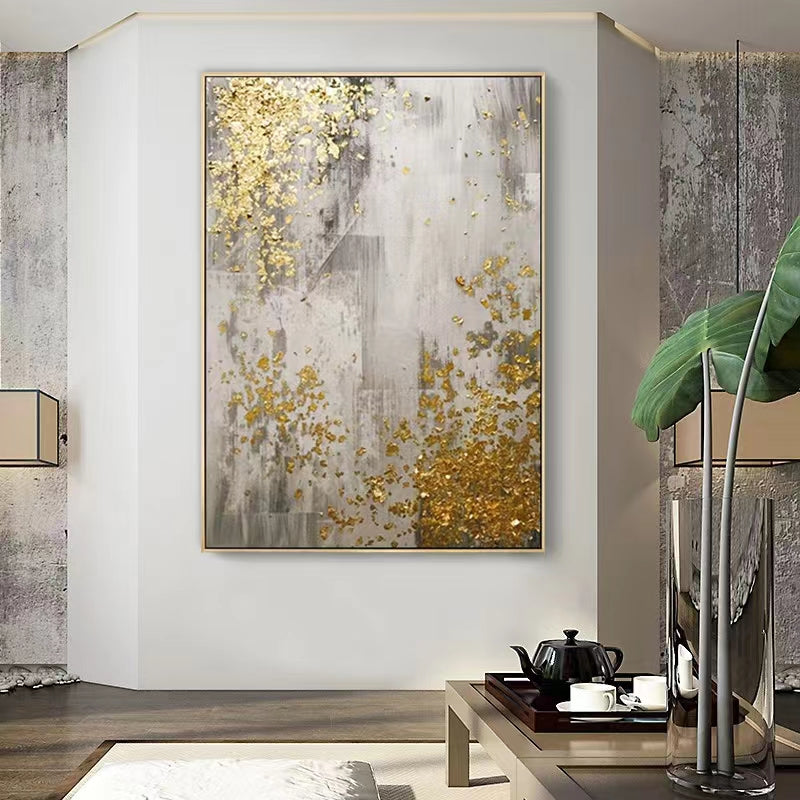 Pure Handpainted Oil Painting Living Room Decoration Painting Modern Three dimensional Gold Foil Art Canvas Painting,31inx47in,No Frame