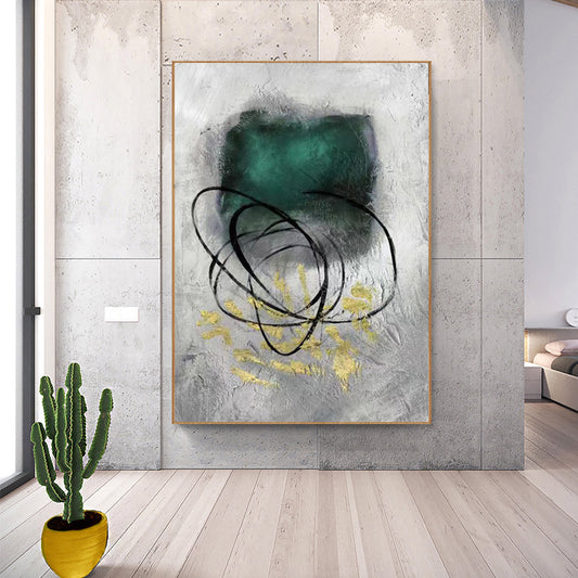 Creative Light Luxury Minimalist Line Decorative Painting Green Hand painted Oil Painting Living Room Bedroom Hanging,31inx47in,No Frame