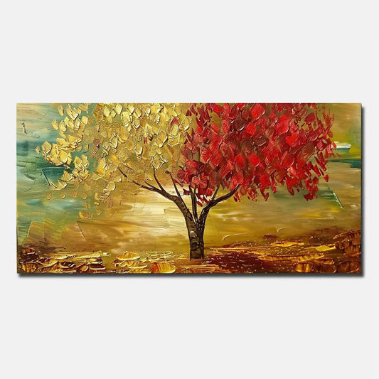 Hand Painted Golden Tree Oil Painting On Canvas Modern Abstract Wall Art Unframed/Rolled