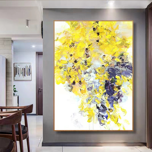 Abstract Modern Oil Painting Hand Painted Canvas Decorative Wall Picture Cuadro Decorativo Living Room Large Yellow For Living Room,31inx47in,No Frame