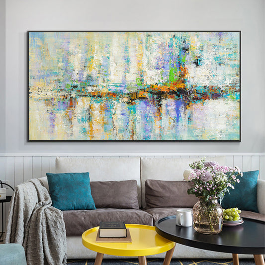 Abstract Colorful Textured Painting On Canvas  Hand Painted Oil Painting Modern Handmade Wall Art,27inx54in,No Frame