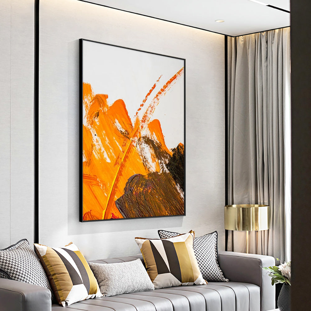 Abstract  Hand Painted Oil Painting On Canvas Coffee With Orange Modern Decorative Wall Art For Living Room,31inx47in,No Frame