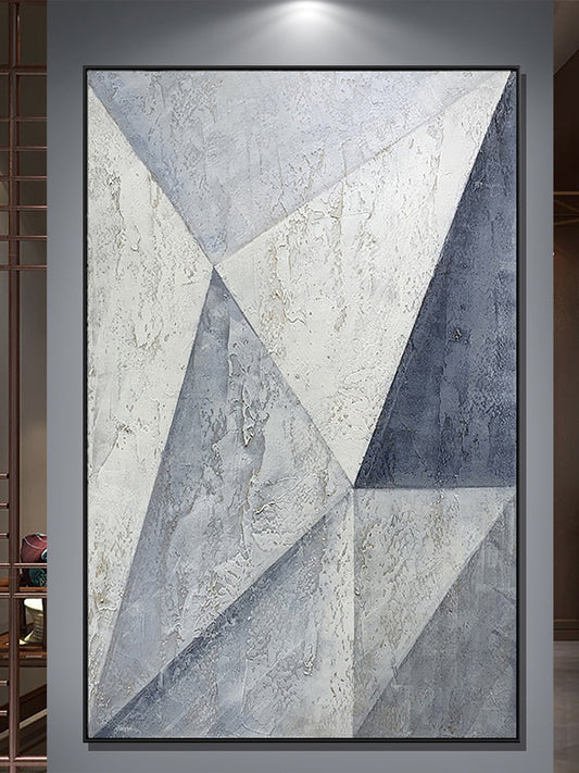 Handmade Gray Abstract Oil Painting Geometry Wall Art On Canvas Hanging Mural Living Room Sofa Picture ,31inx47in,No Frame