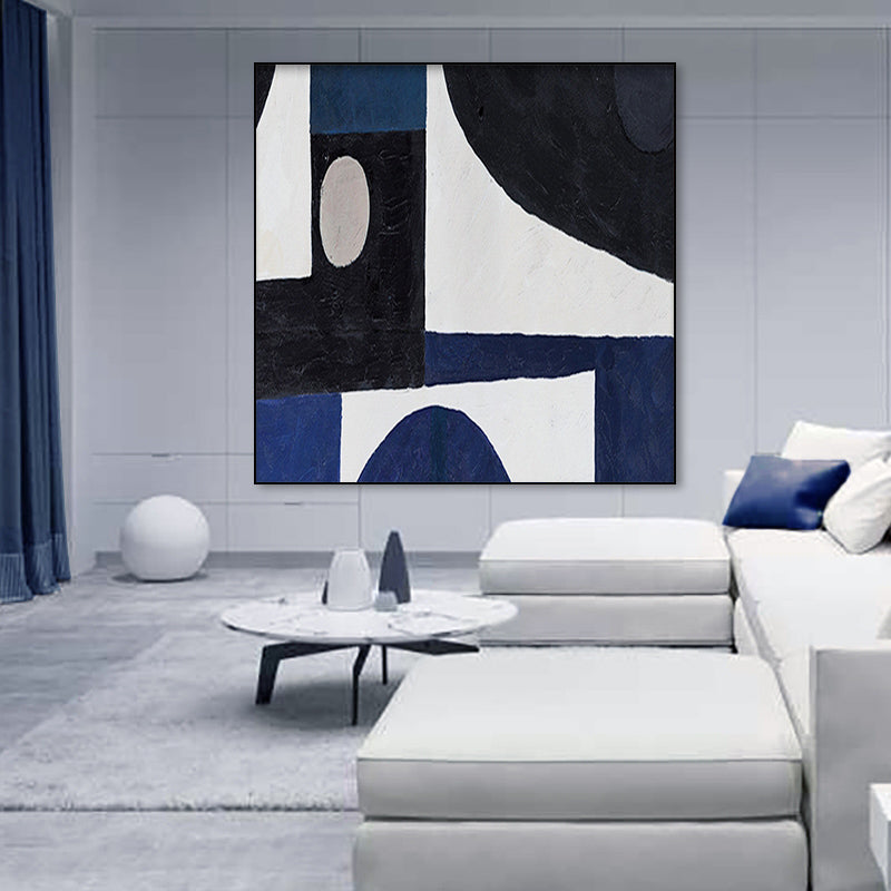 Hand painted Oil Painting Abstract Geometric Color Block Blue Canvas Painting Home Decoration Art Oil Painting,31inx31in,No Frame