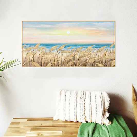 Handmade Seaside Scenery Picture Wall Art Handpainted Oil Painting On Canvas Handmade Wall Art Modern,27inx54in,No Frame