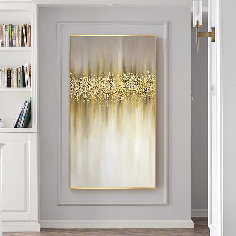 Hand-painted Oil Painting Abstract Gold Leaf Nordic Home Decorative Painting Vertical Version Entrance Hallway Hallway Light Lux27inx54in,No Frame