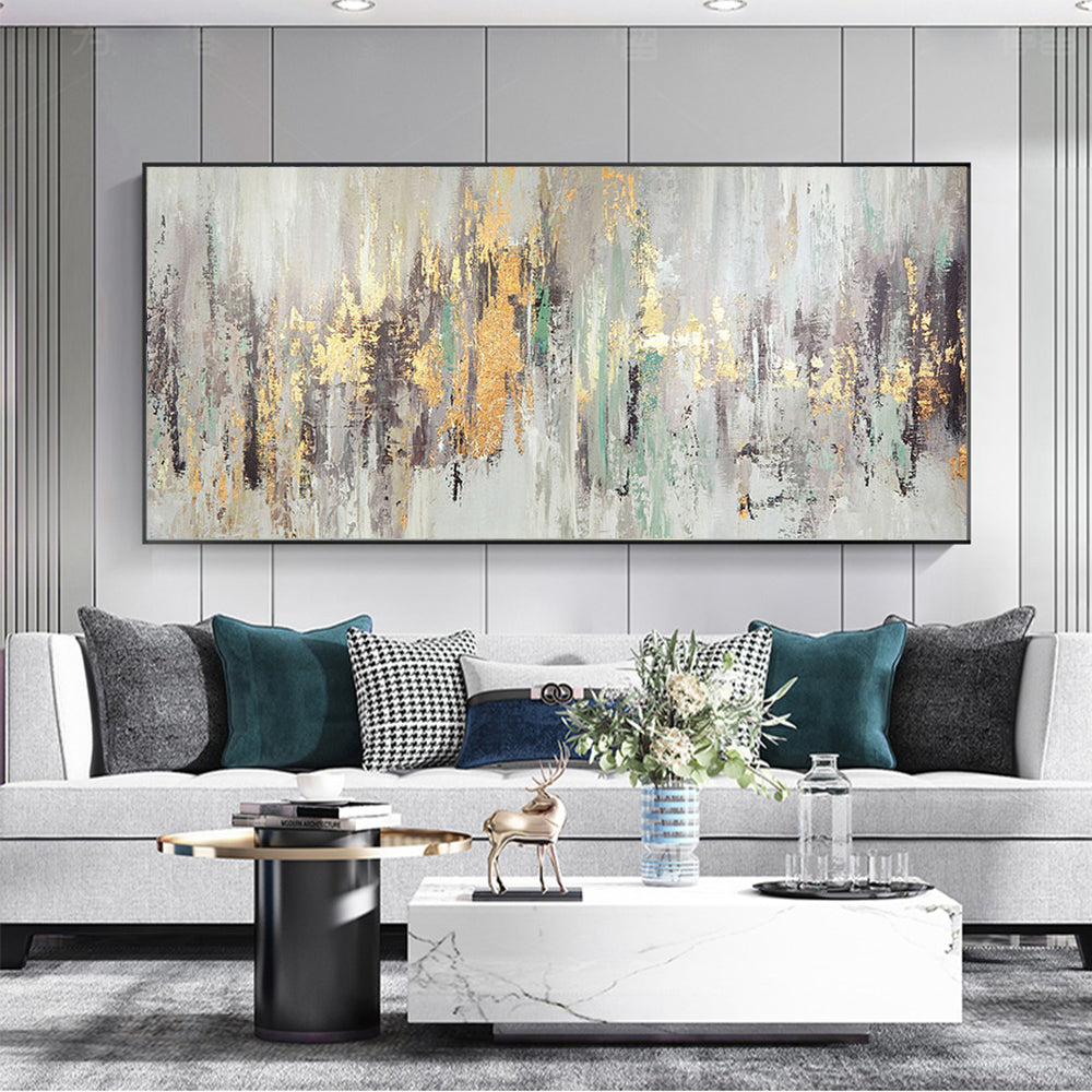 Abstract Wall Paintings Handmade On Canvas Picture Abstract Landscape Golden Oil Painting Hand Painted Living Room,27inx54in,No Frame