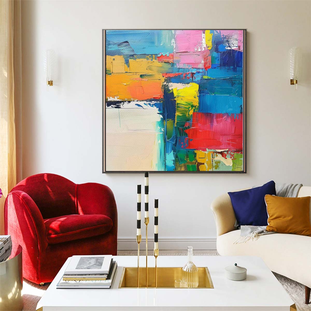 Abstract Handmade Oil Painting Modern Minimalist Home Living Room Decoration Painting,31inx31in,No Frame