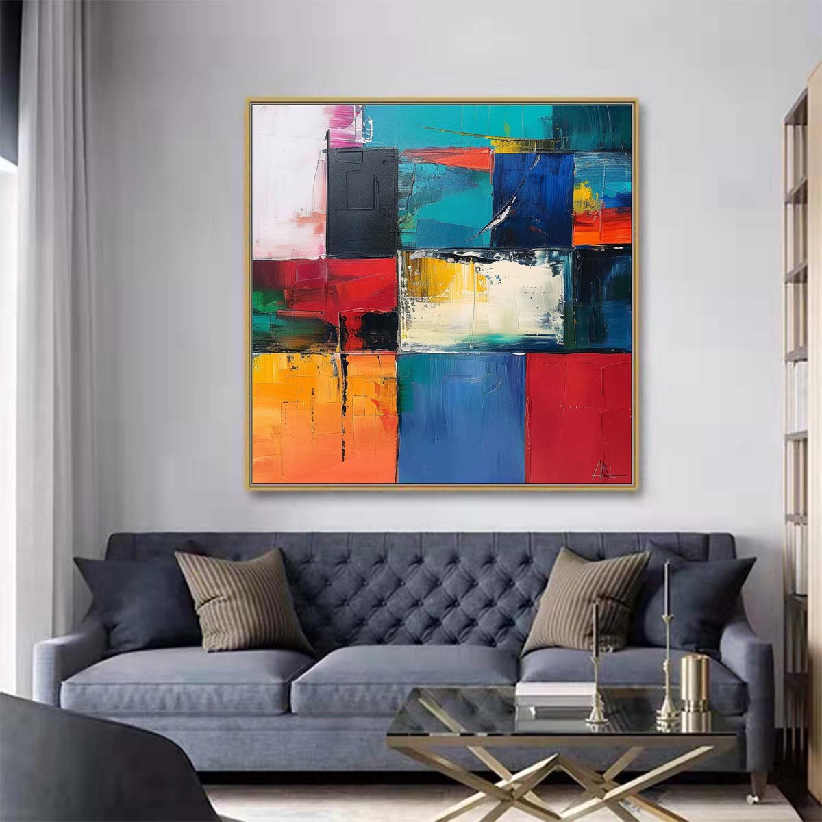 Abstract Handmade Oil Painting Modern Minimalist Home Living Room Decoration Painting,31inx31in,No Frame