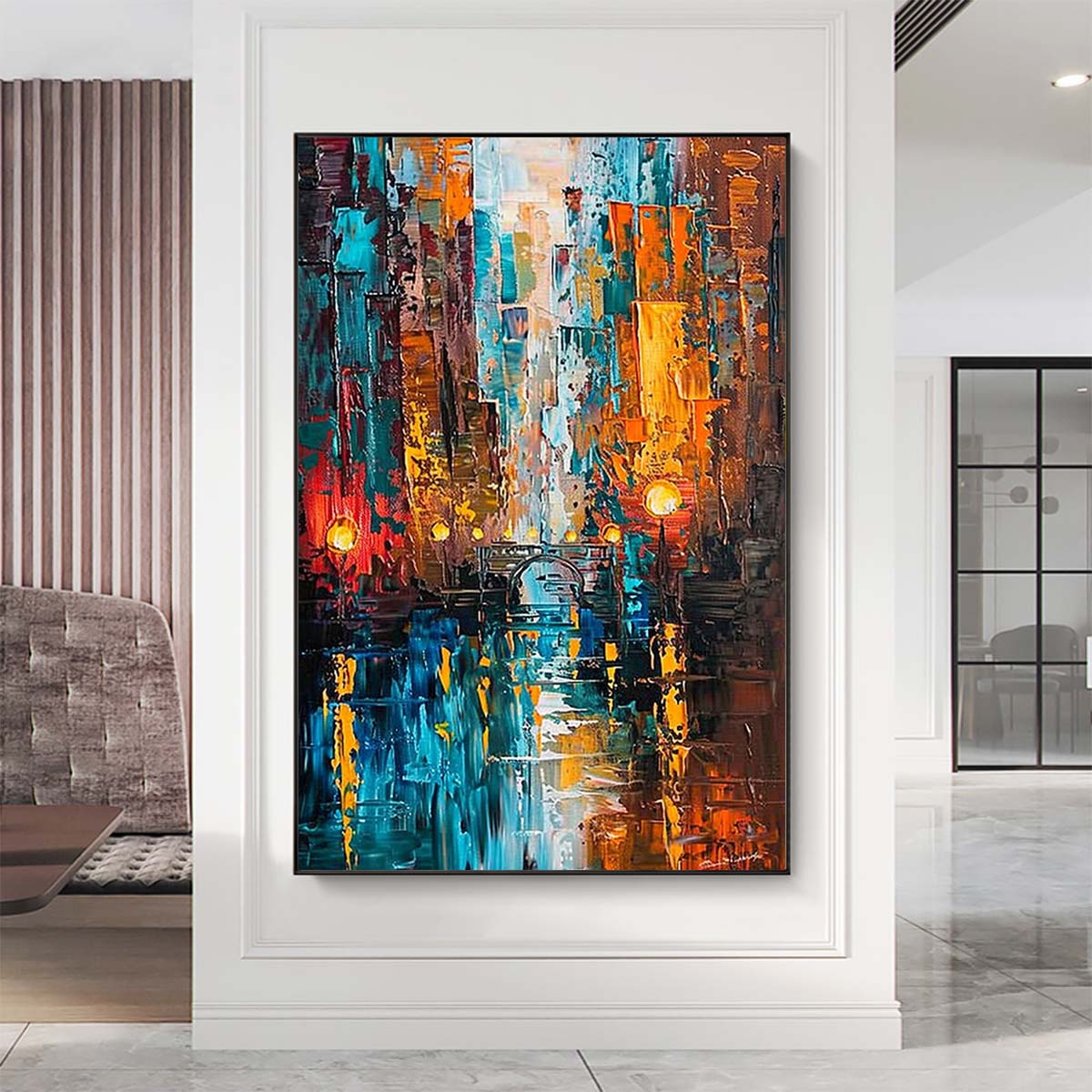 Original creation City Hand painted Oil Painting Canvas Wall Art For Home Living Room Unframed/Rolled #003